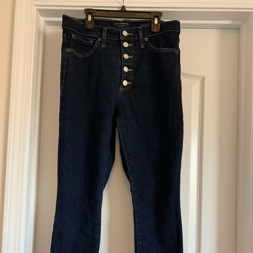 EUC Lucky Size 12 Ankle High Rise Skinny Bridgette Very Lux Looking Dark Denim